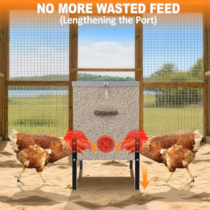 50LB Automatic Chicken Feeder–8 Feeding Ports No-Waste Galvanized Metal Chicken Feeder Box with Adjustable Legs & Locking Lid Poultry Feeder for Chickens,Ducks,Geese,Rust-Resistant - size: 50LB