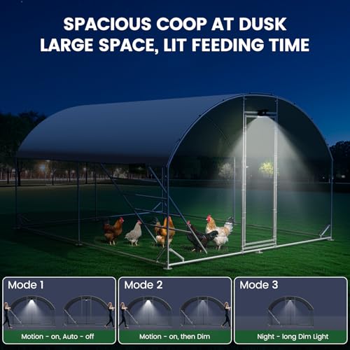 CHIKENCOOP 13x6.5x6.6ft Metal Chicken Coop, Full-Top 2-Room Chicken Run | Two-room walk-in chicken run with full-top waterproof UV-resistant cover, solar light, support brackets, and rear poles - size: 159.0"L x 118.0"W x 78.0"H