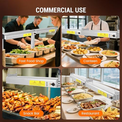 24-Inch Food Heat Lamp, 750W Commercial Food Warmer Hanging Overhead Infrared Strip Heater Catering Buffet Warmers Heat Lamp for Restaurant Parties Kitchen, 115V - size: 24 Inch