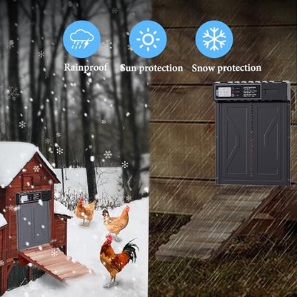 NEONMAN Multi-Mode Chicken Flap, Automatic Chicken Coop Door Solar Powered Automatic Chichken Flap LCD Display Anti-Pinch Safety Suitable for Poultry
