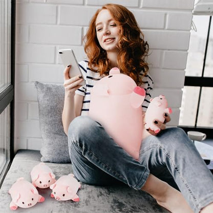 Achwishap 5PCS Pig Family,Pig Stuffed Animal Mommy with 4 Pig Babies Plush,Cute Pig Plush Pillow Cushion Doll,Kawaii Pig Plush Toy Hugging Pillow for Kids Adults Birthday Gifts(16” Pig Family) - color: Pink Pig Family-mommy and Kids