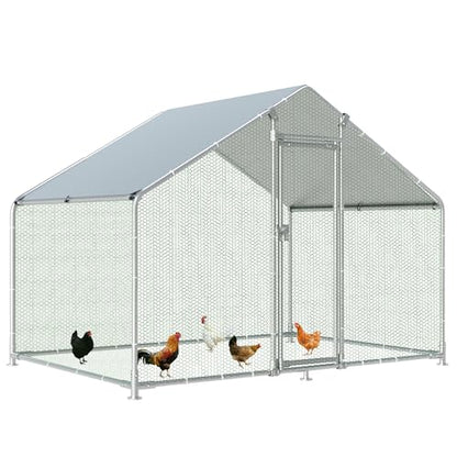 HITTITE Large Metal Chicken Coop with Run, 9.84 x 6.4 x 6.56 ft Walk in Poultry Cage Chicken Run Pen, Outdoor Chicken Runs for Yard with Waterproof & Anti-UV Cover - size: 118.0"L x 76.8"W x 78.7"H