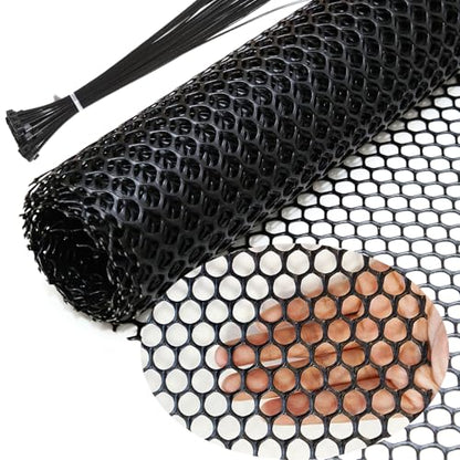Upgraded Heavy Duty Plastic Chicken Wire Fence Mesh - 15.7" x 10' Black Poultry Netting with 40 Zip Ties - Rustproof Pet Safety Balcony Net, Garden Fencing for Snake/Rabbit, Floral Mesh for Crafts - color: Black
