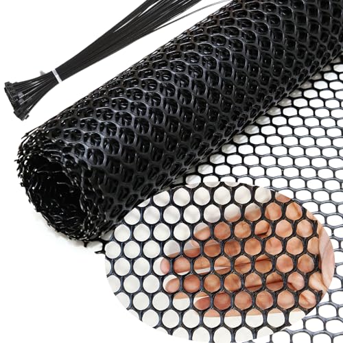 Upgraded Heavy Duty Plastic Chicken Wire Fence Mesh - 15.7" x 10' Black Poultry Netting with 40 Zip Ties - Rustproof Pet Safety Balcony Net, Garden Fencing for Snake/Rabbit, Floral Mesh for Crafts - color: Black