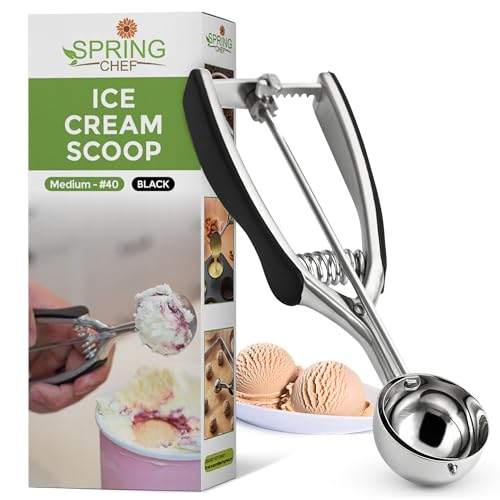 Spring Chef Medium #40 Stainless Steel Cookie Scoop for Baking - Multifunctional Cookie Dough Scoop with Trigger Release, 1.7 Tablespoon Food Scooper for Kitchen - Dishwasher Safe Melon Baller - Black - color: Black, size: #40 - Medium - 1.7 Tbsp