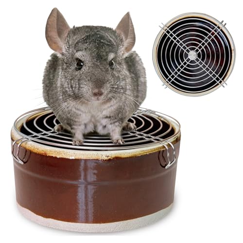 Ceramic Chinchilla Litter Box Corner Litter Box for Small Pets Round Potty Trainer Corner Litter with Stainless Steel Grids Chew-Resistant，Anti-Slip Pet Pan for Chinchillas, Small Animals