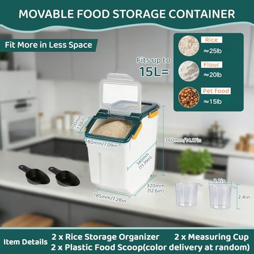 Saim Flour Storage Container Bin 25lbs (2 Pack), BPA Free Rice & Food Dispenser with Lid, Measuring Cup & Scoop - Kitchen Pantry Organizer for Grain, Cereal, Dog Food, Baking Supplies - Dark Blue - color: 2Pack 25lbs Dark Blue