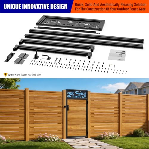3x6FT (34.8" W X 70.8" H) 201 Stainless Steel Anti Sag Wooden Fence Gate Kit Heavy Duty Garden Gate Frame Hardware Kit Reinforcement (Left/Right Free-Installation) - size: W3xH6 FT-Lion