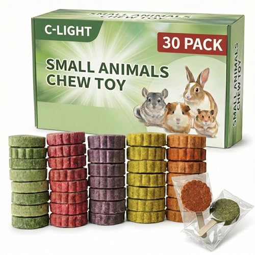 C-LIGHT Rabbit Chew Toys, 30 Pack Individually Wrapped, 5 Pure Veggies Flavors + Timothy Hay, Teeth Grind & Digestion, Cage Enrichment Toy for Hamsters,Guinea Pig, Chinchilla - color: Assorted Color Refills