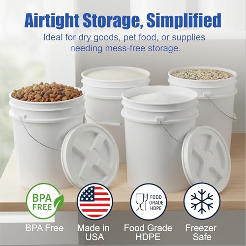 ePackageSupply 5 Gallon Bucket - Food Grade Bucket with Airtight Gamma Seal Screw-On Lid, BPA-Free, Heavy-Duty 90 Mil HDPE Plastic, Bulk Storage, Durable Container, Made in USA, White/White, 6 Packs - color: White/White, size: 6 Packs