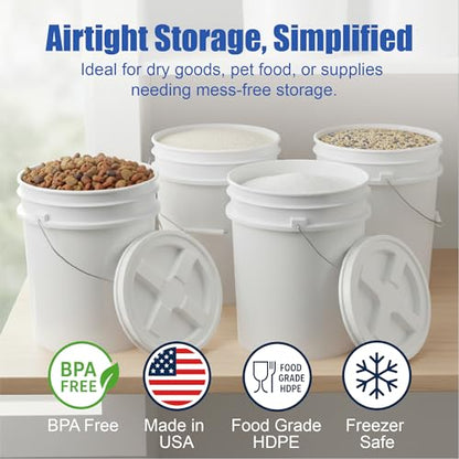 ePackageSupply 5 Gallon Bucket - Food Grade Bucket with Airtight Gamma Seal Screw-On Lid, BPA-Free, Heavy-Duty 90 Mil HDPE Plastic, Bulk Storage, Durable Container, Made in USA, White/White, 6 Packs - color: White/White, size: 6 Packs