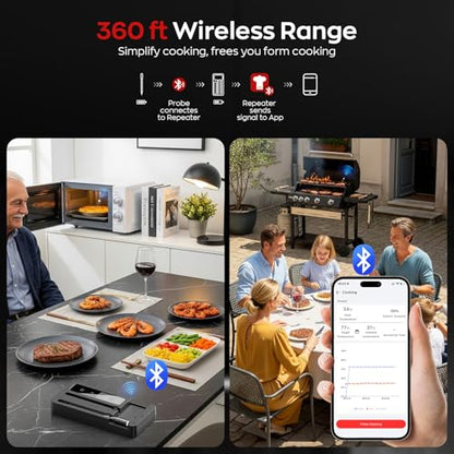 Smart Wireless Meat Thermometer with Dual Probes, Bluetooth & WiFi Combo, Remote Monitoring & Smart Alerts for BBQ, Grill, Smoker, Oven, Air Fryer