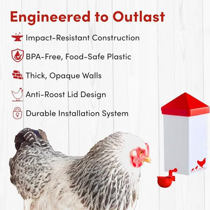 RentACoop 32oz (1 Liter) Automatic Drinker - BPA-Free Chick Waterer with Auto-Fill Cup and Horizonal Nipple - Suitable for Chicks, Quail, Pigeons, Doves, and Other Smaller Birds