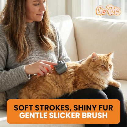 GoPets Self-Cleaning Slicker Brush for Dogs & Cats, Deshedding & Dematting Comb with Retractable Bristles, Undercoat Tool for Long Haired Dogs, Non-Slip Handle, Detangler for Mats & Shedding Fur - style: Slicker Dematting Comb