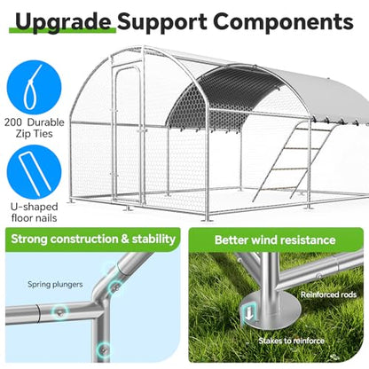 Large Metal Chicken Coop with Weatherproof Cover and Multi-Purpose Chicken Run for Chickens, Rabbits, Ducks, Farm and Yard Animal Pen(10’ W x 13.2’ L x 6.4’ H, Dome Roof-Roosting Perch) - size: 13x10Ft - Dome