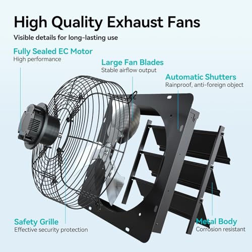 addlon 12 Shutter Exhaust Fanwith Remote Control, 8 Speeds 25W Energy Efficient DC Motors, 1200CFM, 8-Hour Timer, Garages/Greenhouse/Attic/Chicken Coop Ventilation Fan,Low Noise, Plug & Play - size: 12 inch