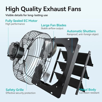 addlon 12 Shutter Exhaust Fanwith Remote Control, 8 Speeds 25W Energy Efficient DC Motors, 1200CFM, 8-Hour Timer, Garages/Greenhouse/Attic/Chicken Coop Ventilation Fan,Low Noise, Plug & Play - size: 12 inch