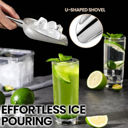 OLESBUR 12oz Stainless Steel Ice Scoop for Freezer – Dishwasher Safe Metal Scooper with Long Handle for Ice Machines, Buckets, Dog Food, Flour, and Canisters – Ideal for Bar, Parties & Weddings - size: 12oz