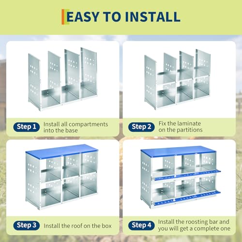 Chicken Nesting Box, 6 Compartment Nesting Boxes for Chickens, Durable Galvanized Steel, Ventilated with Dot Holes, Non-Slip, Wall Mountable Nesting Boxes for Chicken, Partitioned Design, Blue - size: 6 Compartment