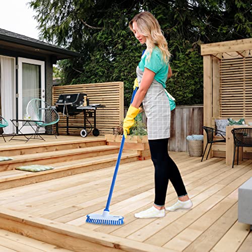 Superio Deck Scrub Brush with Long Handle 48 Inches, Heavy Duty Stiff Bristles Grout Scrubber with Scraper - Cleans Hot Tub, Swimming Pool, Granite Tiles, Bathroom, Patio, Kitchen, Wall and Deck - size: 48 in Handle | 9 in x 3 in Head