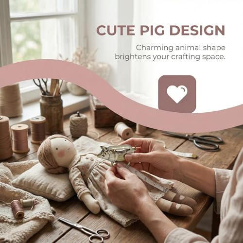 Antique-Inspired Pig Mini Tape Measure, Pig Measuring Tape with Fractions, Cute Animal Tape Measure Retractable for Sewing, Clear Markings, Easy to Read, for Crafts, Quilting, Sewing Lovers