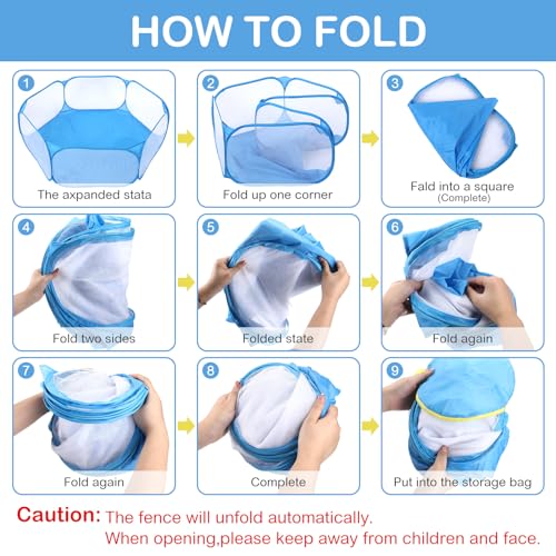 VitalCozy Hamster Playpen with Mat Small Animal Cage Tent Breathable Transparent Guinea Pig Playpen Waterproof Portable Yard Fence Mat Foldable Exercise Playpen Outdoor Indoor (Blue,Star) - color: Blue
