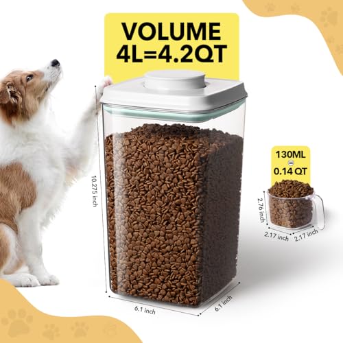 Ankou Dog Food Storage Containers Set, 4.2 QT with 130 ml Scoop & 2.8 QT, Airtight BPA-Free | Stackable Pop Lid Plastic Containers for Kibble & Pet Treats - color: 2.8 Qt + 4.2 Qt