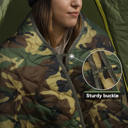 Mirzoyan Woobie Blanket, Military Poncho Liner Camo Insulated Camping Woobie Blanket for Outdoor Hiking Survival Hunting - color: Green-woodland