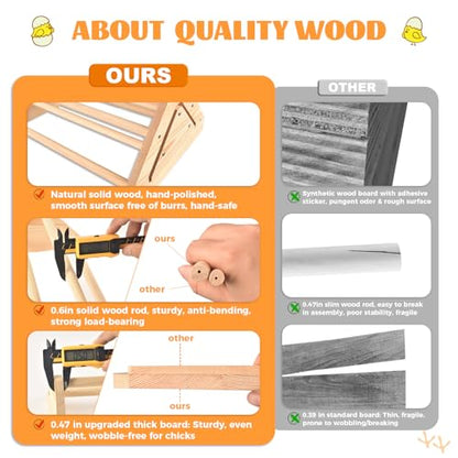 2 Pcs Long Pine Wooden Chick Perch Set, Strong Pine Wood Roosting Bar with Holes | Brooder & Coop Accessories, Jungle Gym Fun Toys for Baby Chickens