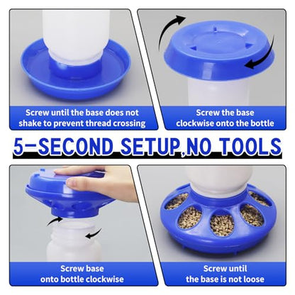 Chick Feeder and Waterer Set – Automatic 1kg Chicken Feeder and 1L Waterer for Baby Chicks, Ducks, and Quail – Brooder Starter Kit & Chicken Coop Supplies and Accessories - color: Blue