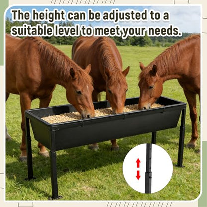 Geelin 1 Pack 38.6 Long Livestock Feeding Trough, 11 Gal Water & 66 Lbs Feed Capacity Livestock Water Trough with Adjustable Stand, Large Capacity Farm Animal Feeder for Horses, Goats, Sheep, Cattle
