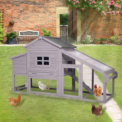 Chicken Coop with Wheels, Mobile Outdoor Chicken House with Leakproof Pull-on Tray, Nesting Box, Waterproof Roof - Grey - color: Grey