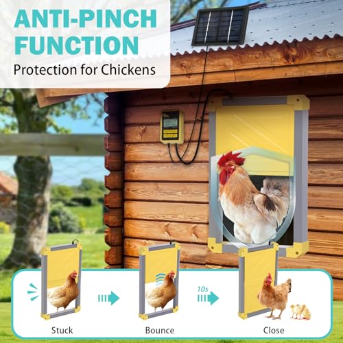 Suumerpety Solar-Powered Automatic Chicken Coop Door - Weatherproof & Predator-Resistant Auto Opener for Chicken Houses/Duck Runs, Dual Power Modes, Safety Sensor, Easy Installation (Grey)