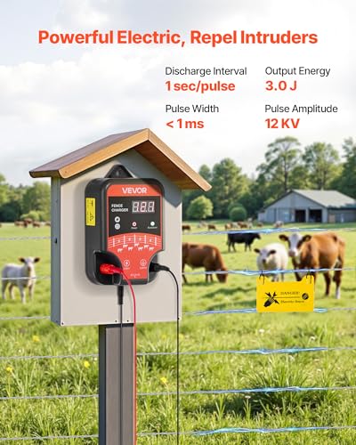 VEVOR Electric Fence Charger, 10kV 3J, AC DC Electric Fence Energizer with LED Indicator, 1.86 Miles Range, Powerful Plug-in Fences Charger, Prevents Wild Animals Intrusion for Livestock Poultry - style: 3J