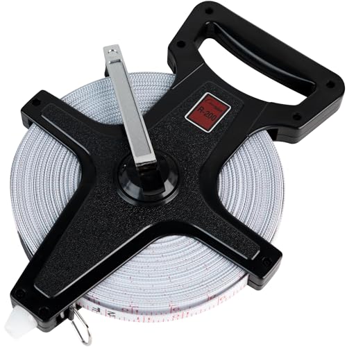 Champion Sports Open Reel Measuring Tapes – Durable Hand Crank with Metal Spike, Dual-Sided Feet & Meters, Perfect for Track & Field and Long Jump, 200 Feet/60 Meters - size: 60 m