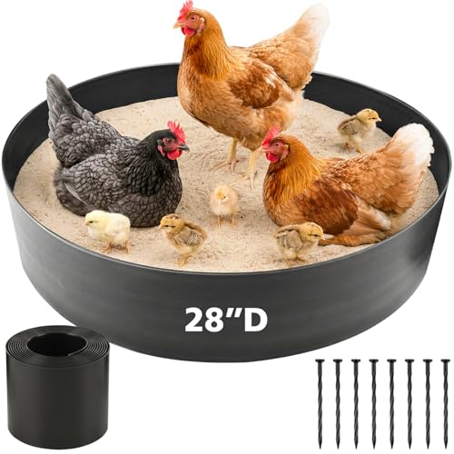 Chicken Dust Bath Tub, 28''D x 5.9''H Bottomless Design, PE Material, Adjustable Dust Bath for Chickens, Chicken Coop Cleaner Container,Essential Chicken Coop Accessory - size: 28"-ID