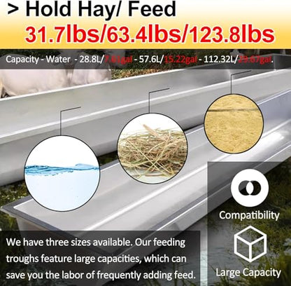 Large Capacity Animal Feed Trough Weatherproof, Stainless Steel Dogs Goats Cows Horse Watering Trough, Portable Poultry Pasture Feeders Outdoor Farms(L 120cm(47 1/5") x 45cm(17 7/10")) - size: L 120cm(47 1/5") x 45cm(17 7/10")