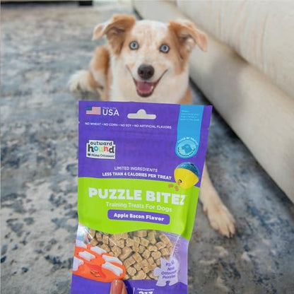 Outward Hound by Nina Ottosson Puzzle Bitez USA Made Dog Treats, Apple Bacon Flavor, Bite-Sized Training Reward and Interactive Puzzle Toy Treats, 7.5oz - size: 7.5 Ounce (Pack of 1), style: Apple Bacon