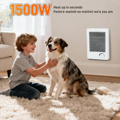 New Upgrade CSC152TW Electric Wall Heater - Fast & Efficient Heating with Built-in Thermostat, 1500W/240V, 5120 BTU, Complete Unit, White (240, Volts)