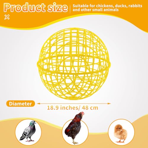 AceOrbit 3 Pcs 19.7 Inch Yellow Ball Chicken Animals Cage, Plastic Rolling Orb Movable for Chickens Rabbits Birds Pigeons, Outdoor Farm Range Portable Round Coop Hutch Safety Globe Prevents Dog Bites - size: 19.7 Inch