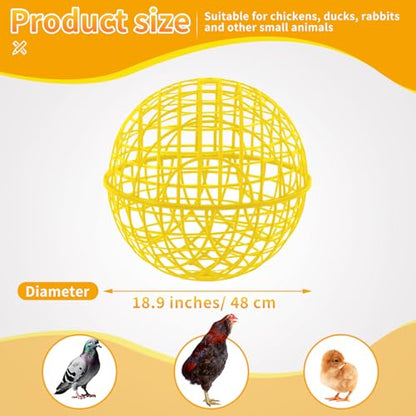 AceOrbit 3 Pcs 19.7 Inch Yellow Ball Chicken Animals Cage, Plastic Rolling Orb Movable for Chickens Rabbits Birds Pigeons, Outdoor Farm Range Portable Round Coop Hutch Safety Globe Prevents Dog Bites - size: 19.7 Inch