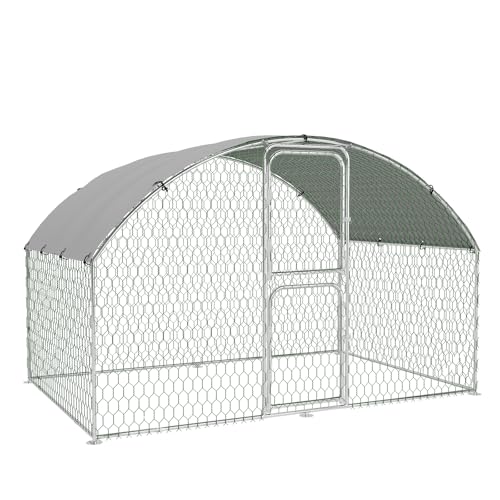 Large Metal Chicken Coop, Walk-in Poultry Cage, Large Chicken Run with Waterproof & Anti-Ultraviolet Cover, Chicken House with Double Lockable Doors for Outdoor 9.8x6.5x6.6Ft - size: 9.8' W x 6.5' D x 6.5' H