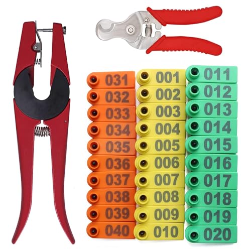 MINYULUA Sheep Ear Tag Plier Kit 300pc 1-100 Number Plastic Livestock Ear Tag with Ear Tags Tool and Animal Tagging Plier Marker Applicator for Goat Dog Cattle - color: Multi Color