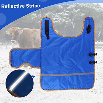 Pro Calf Blanket, Dogs Warm Clothes Mini Pigs & Donkeys Saver Coat Sheep Blanket for Keep Cow Warmming Thickened Belly Protection Windproof Livestock Protector - color: Two pieces of Blue with Flannel Lining