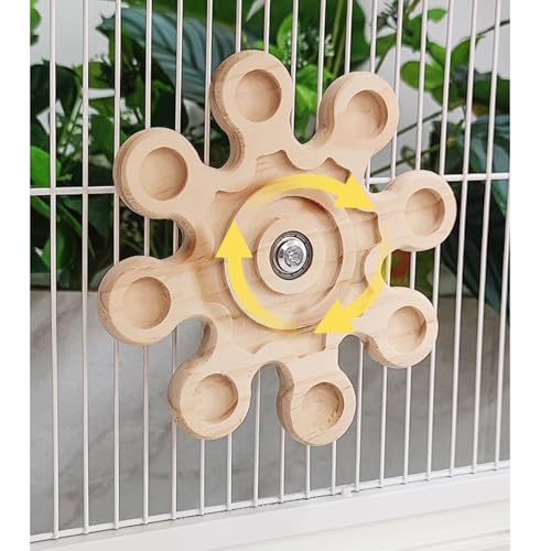 KABASI Rotating Natural Wood Chinchilla Chew Toys, Interactive Enrichment Rat Enrichment Toys for Teeth Grinding, Hanging Exercise Chinchilla Cage Accessories Snowflake Wheel for Hamster Guinea Pig - color: Style C