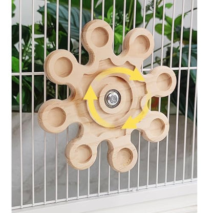 KABASI Rotating Natural Wood Chinchilla Chew Toys, Interactive Enrichment Rat Enrichment Toys for Teeth Grinding, Hanging Exercise Chinchilla Cage Accessories Snowflake Wheel for Hamster Guinea Pig - color: Style C