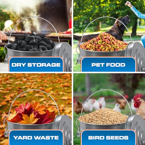 Plexon 6 Gallon Small Metal Trash Can with Lid Outdoor Locking Galvanized Metal Garbage Can with Lid for Poultry Feed Bird Seed Storage Ash Galvanized Bucket - size: 6-Gallon