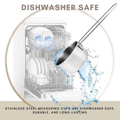1 Cup Stainless Steel Measuring Cup, Long 6" Wire Loop Handle and Pour Spout | Sturdy Metal 250 ml | 240 cc | 8 oz | Single Cup for Wet and Dry Ingredients | Great for use as 1 Cup Dog Food Scoop - size: 1 Cup Long Handle