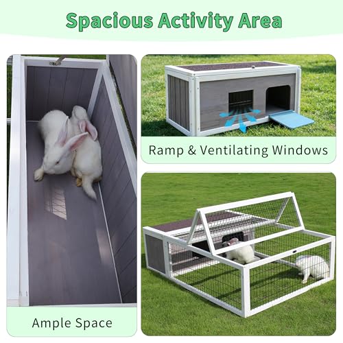 Tortoise House Habitat Wooden, Chicken Coop with Run Rabbit Hutch Small Animal Hutch Enclosure Indoor/Outdoor-Grey + White Trim - color: Grey&White Trim-1