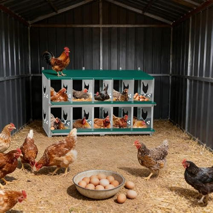 Garvee Large Metal Chicken Nesting Boxes for Hens, 10 Compartment Galvanized Steel Nesting Box, Includes 4 Fake Eggs & 10 Soft Nest Pads, Wall Mount or Freestanding for Coop & Farm - style: 10 Holes
